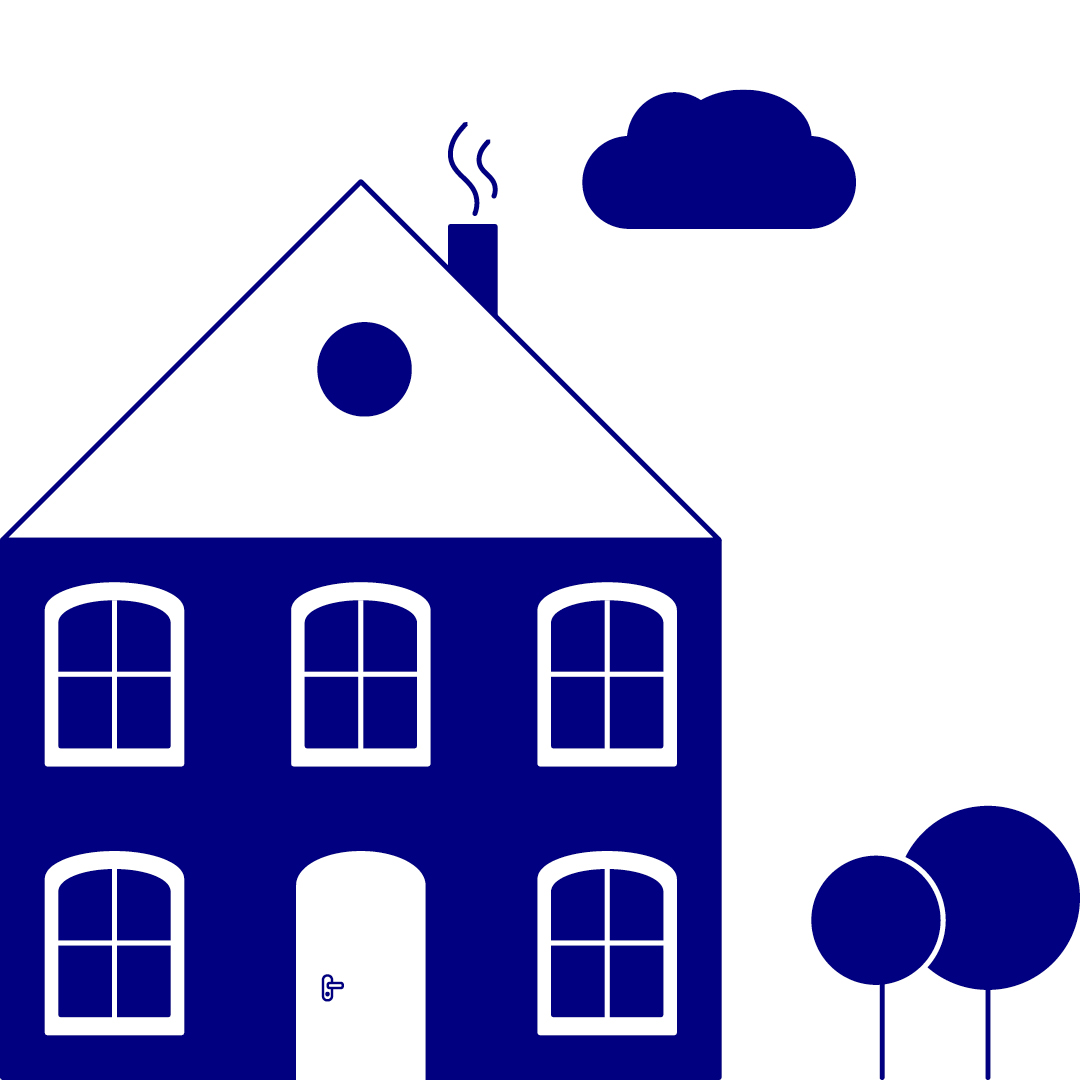 Animierte Illustration: Haus, Museum und Schule im Wechsel